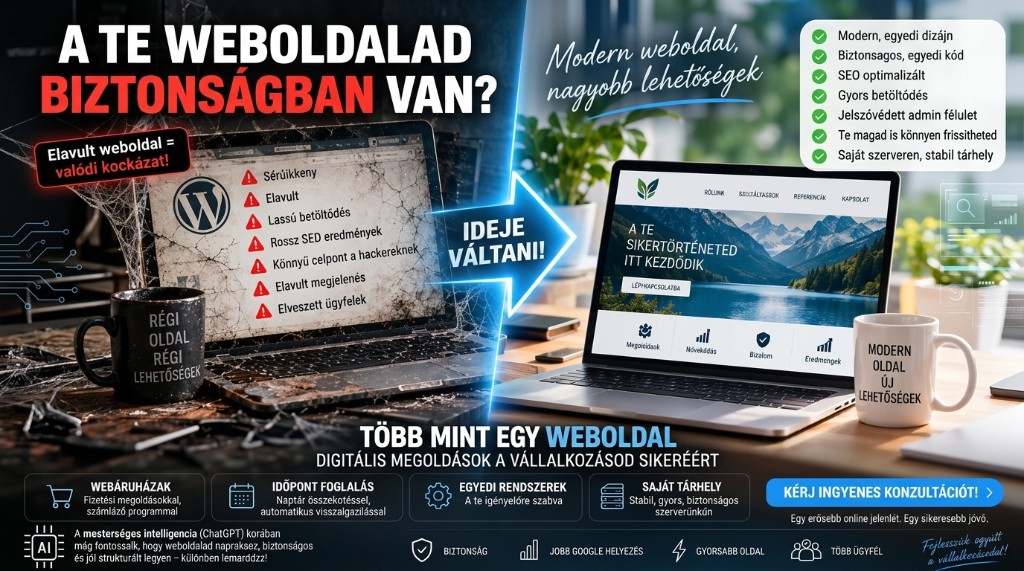 Régi elavult weboldal helyett modern, biztonságos megoldás — Ideje váltani!